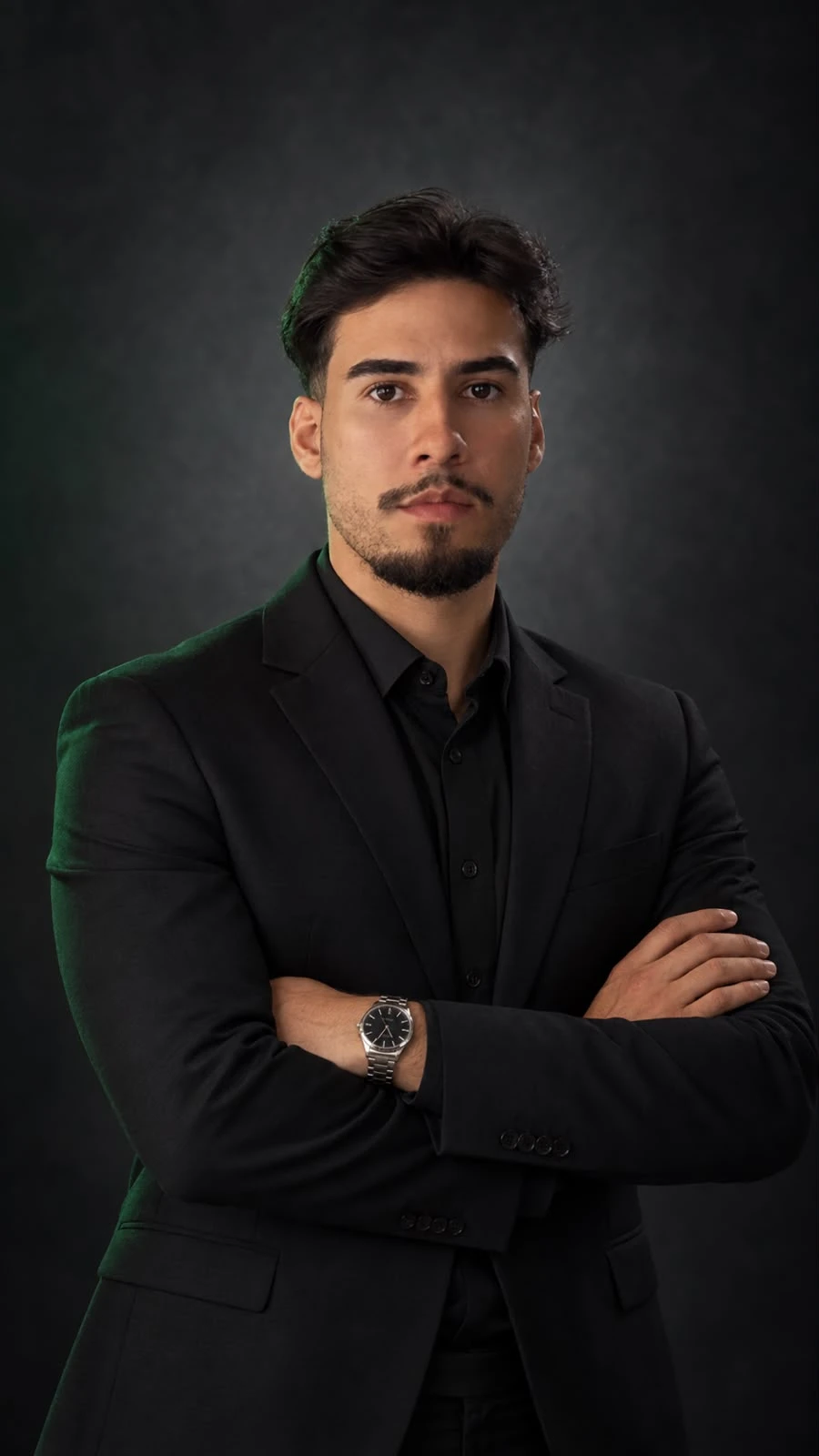 Advogado Wesley Paula, de terno escuro e braços cruzados